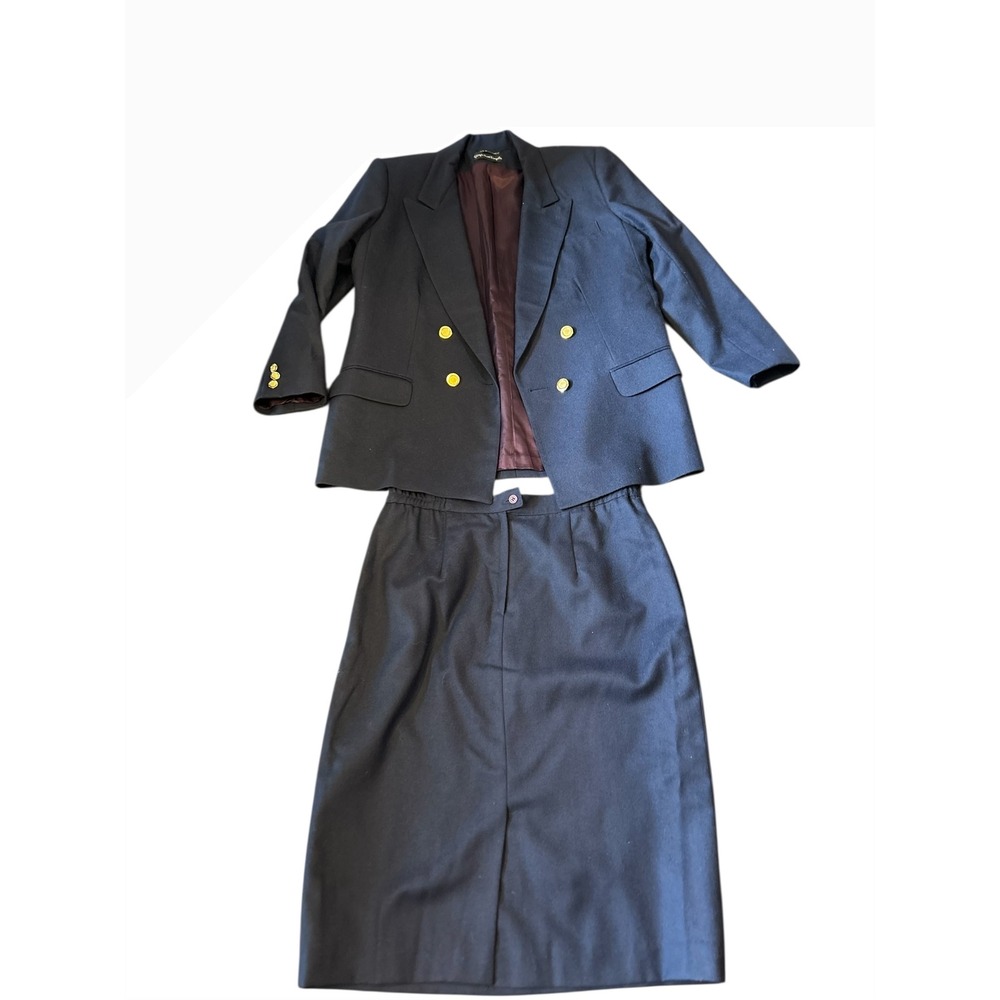 Vintage Giorgio Sant‎ Angelo Black Wool Blazer Skirt Suit Set Double Breasted